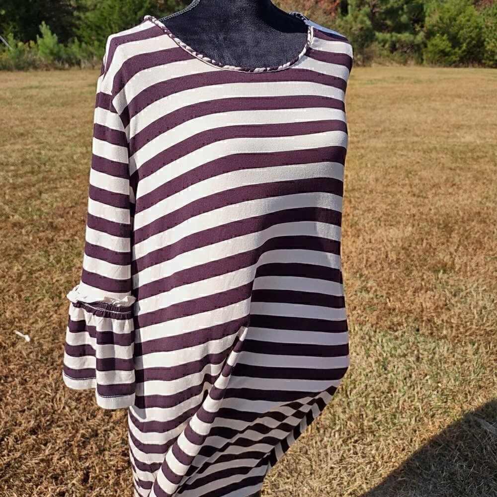 CBOCS (Cracker Barrel) Deep Purple/Cream Striped Dress Size L (NWT)